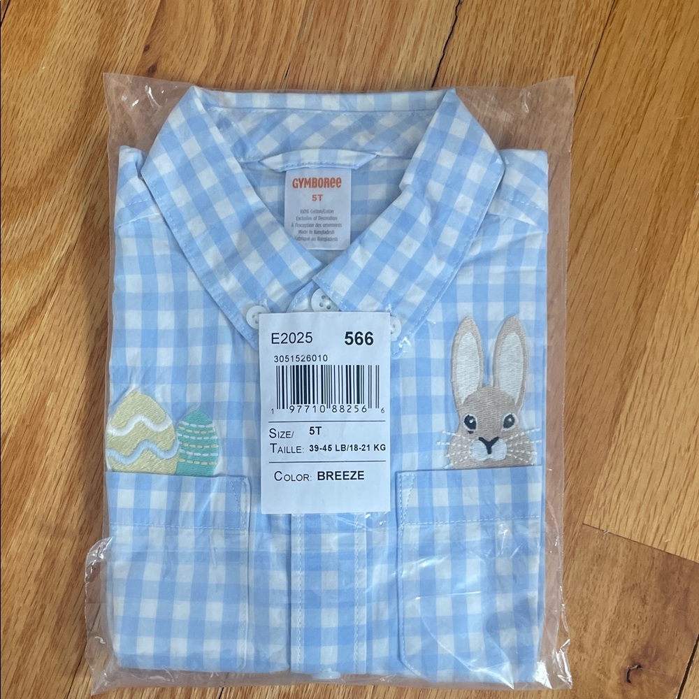Gymboree Breeze Blue Gingham Button-Down Shirt with Bunny Appliqué